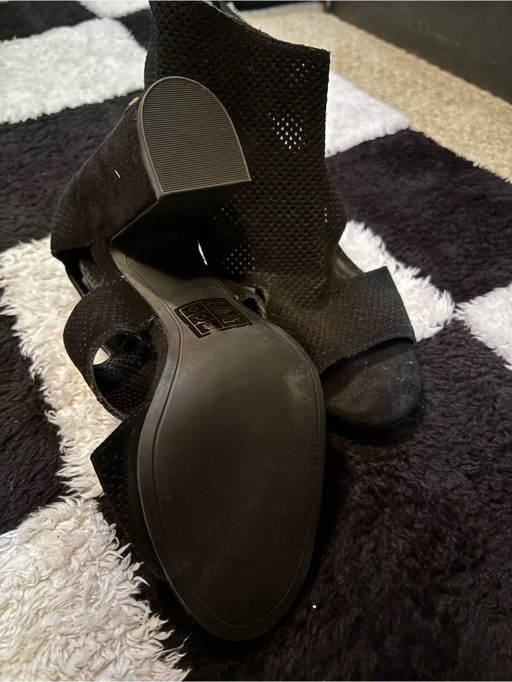 Black Open-Toe Mesh Block Heel